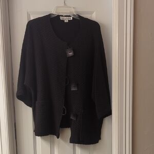 Black Textured Open Front Cardigan with Toggle Buttons